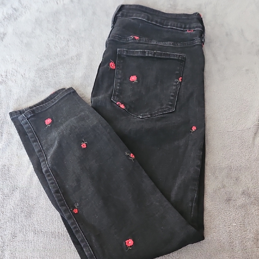 GAP Skinny Jeans with Red Floral Embroidery